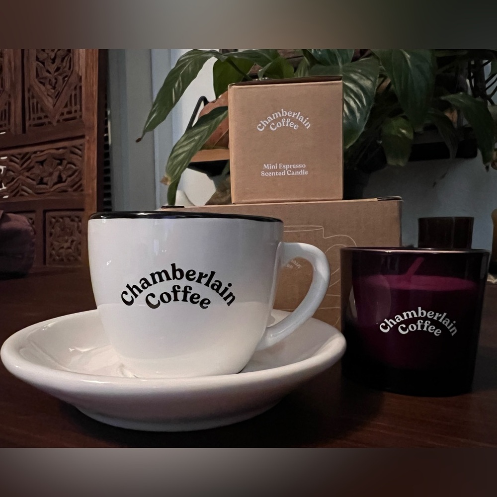 Chamberlain Coffee Espresso Mug and Saucer & Mini Espresso Candle NWB